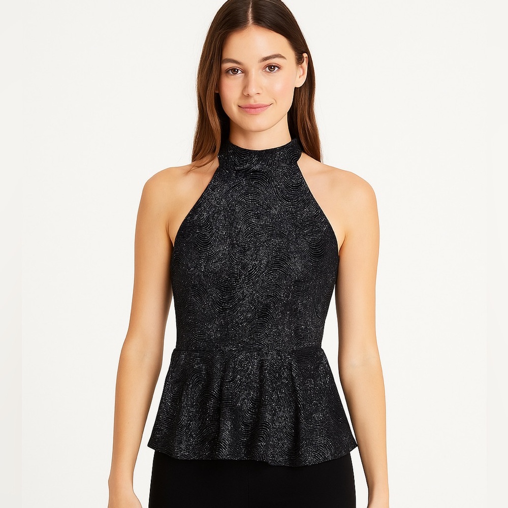 Eclipse Formal Black Sparkle High-Neck Sleeveless Halter Top - Women’s Medium